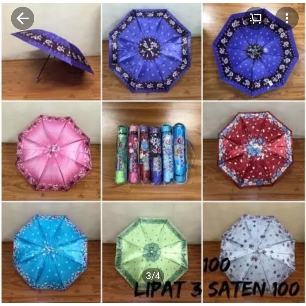 FELWINSHOP Payung Lipat Murah Bahan Kain Saten Motif Kembang Random