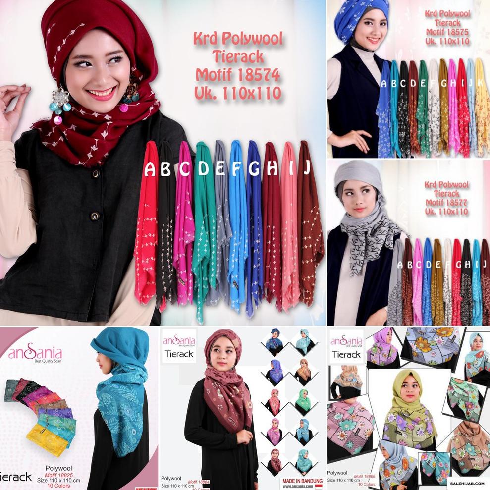 Jilbab Tierack Motif RANDOM | Kerudung segi empat | Hijab polywoll • MBL.21De22ᴺ