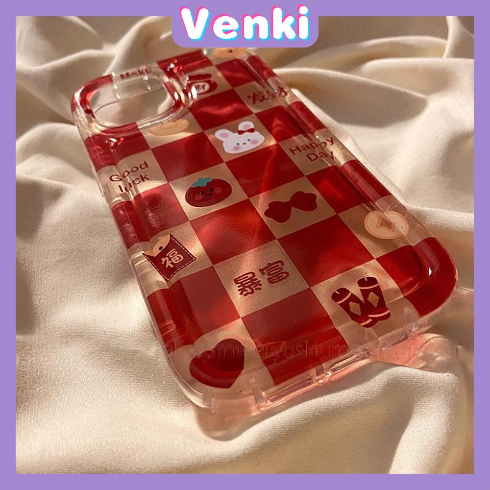 Case For iPhone 14 Pro Max TPU Soft Jelly Airbag Clear Case Red Checkerboard Cute Bunny Camera Protection Shockproof For iPhone 14 13 12 11 Plus Pro Max 7 Plus X XR
