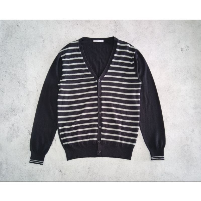Collinbury black and white striped knit rajut cardigan