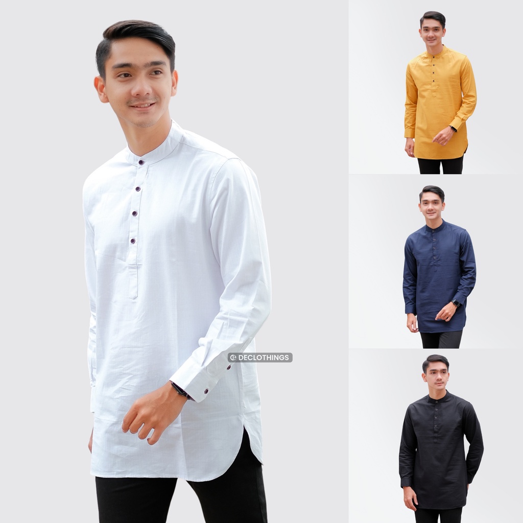 Baju Koko Kurta Pakistan Pria Lengan Panjang Kemeja Taqwa Kokoh Dewasa Putih Polos Busana Muslim Katun Premium