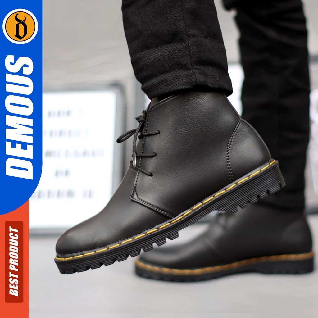 DEMOUS Redfield - Sepatu Boots Docmart Formal Pantofel Kerja Pria Hitam