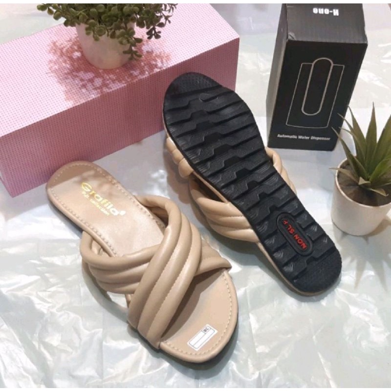 SANDAL SELOP SHAYNA SANDAL FLAT WANITA TEPLEK STRAP TALI SILANG 37-40