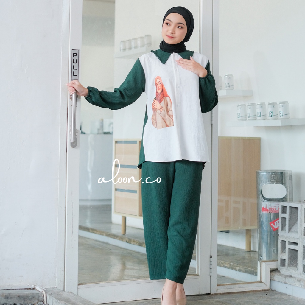 Celestia Setelan Wanita Sablon Crinkle Airflow Busui Friendly – Baju One Set Wanita Korean Style