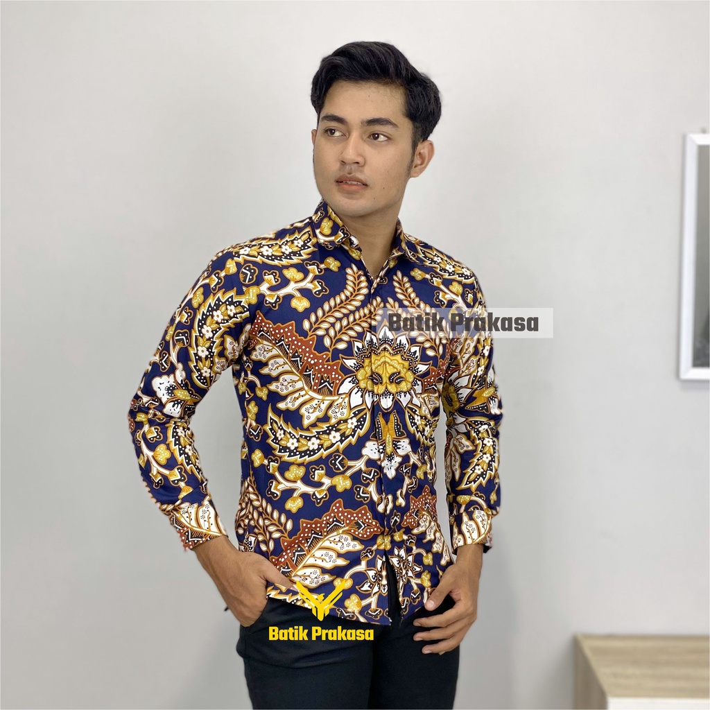 Kemeja Batik Pria Prakasa Motif Devabrata Slimfit Lengan Panjang Batik Solo