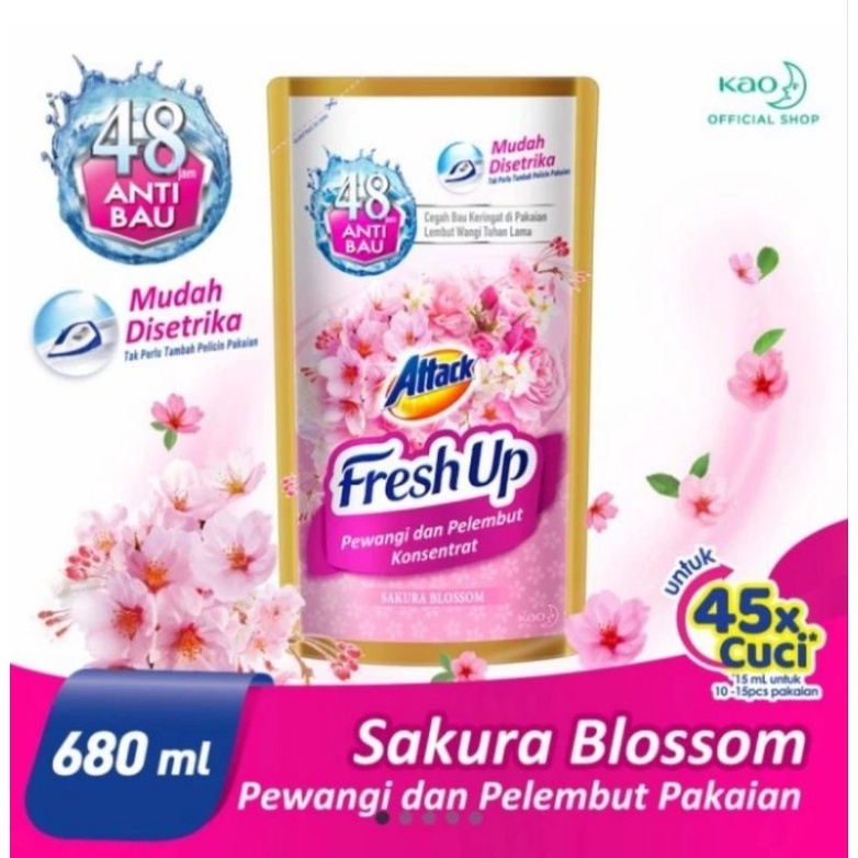 Attack Fresh Up Softener Sakura Blossom 680ml Pelembut Pewangi Pakaian