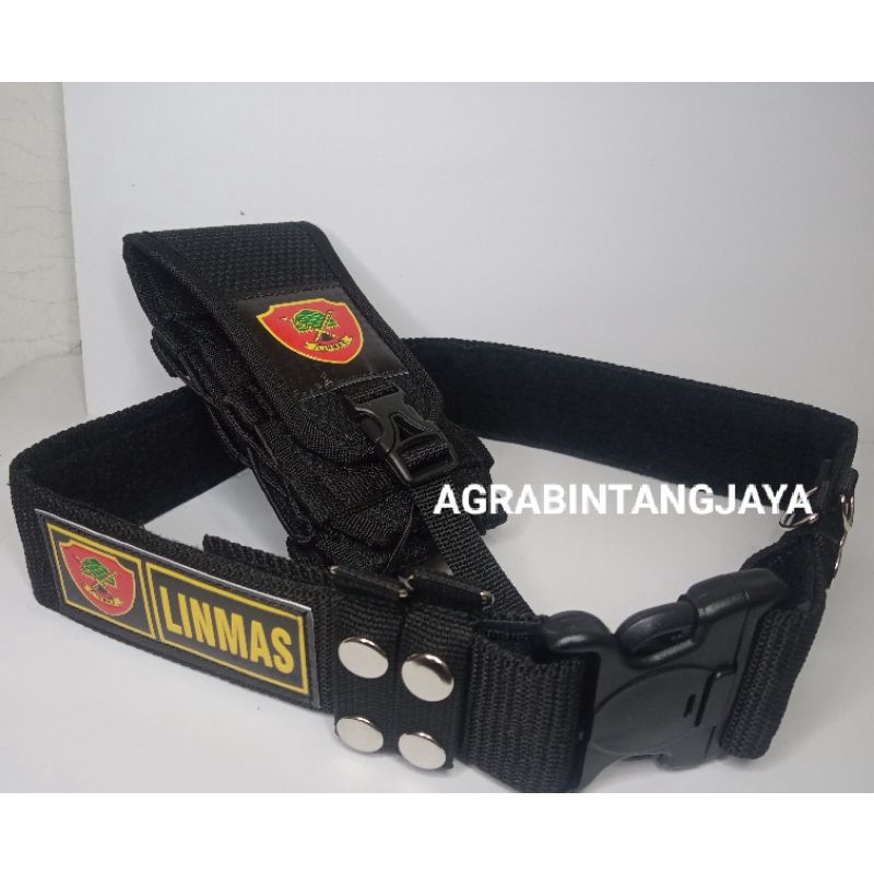 ikat pinggang logo linmas dan sarung hp dual slot linmas / kopel linmas / tempat hp logo linmas