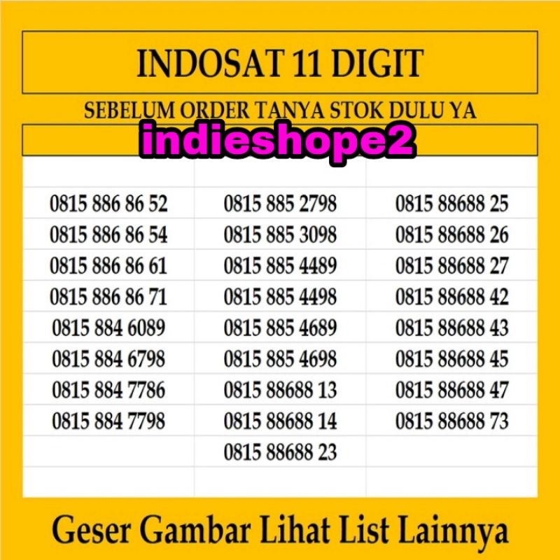 Nomor Cantik Indosat 4G 11 Digit Kartu Perdana Im3 Ooredoo Murah 10 12