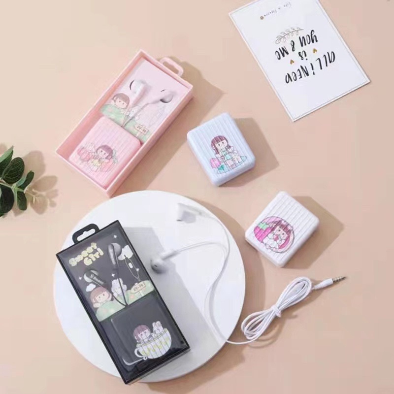 [ XY 76 ] SET Headset Earphone karakter model XY 76 motif  SWEET GIRL series plus  Wadah Earphone Motif KARAKTER IN EAR