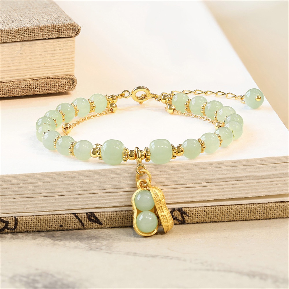 Woman light luxury Elegan retro peanut pendant Jade double-layer Rantai Gelang Perhiasan Hadiah