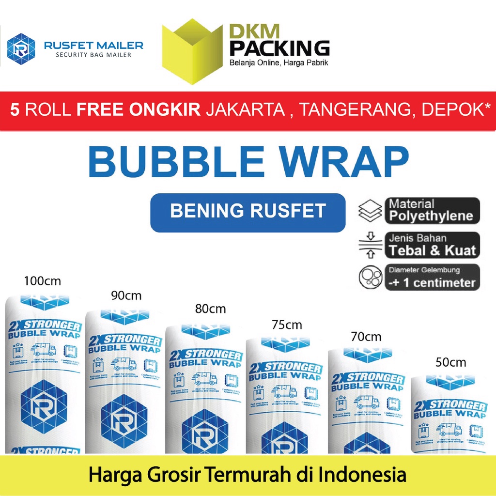 

Plastik Bubble Wrap RUSFET BENING 50M TEBAL DKM+ Bubblewrap