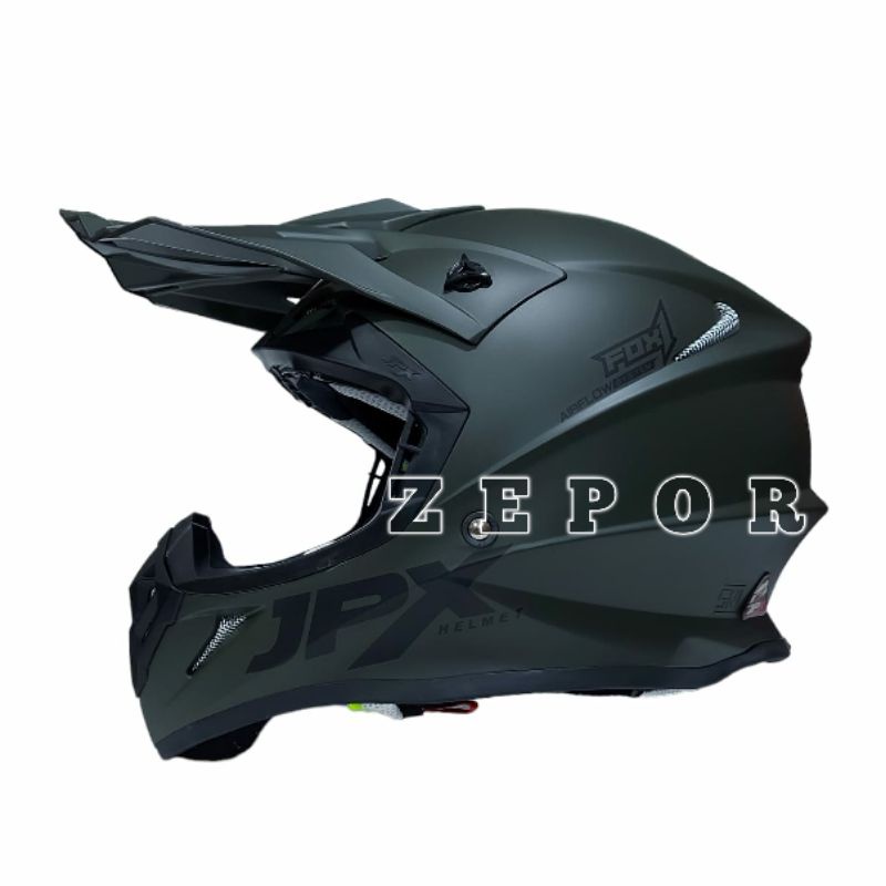 Helm JPX CROSS FOX1 Solid Hijau Armi Doff Original SNI DOT TRAIL