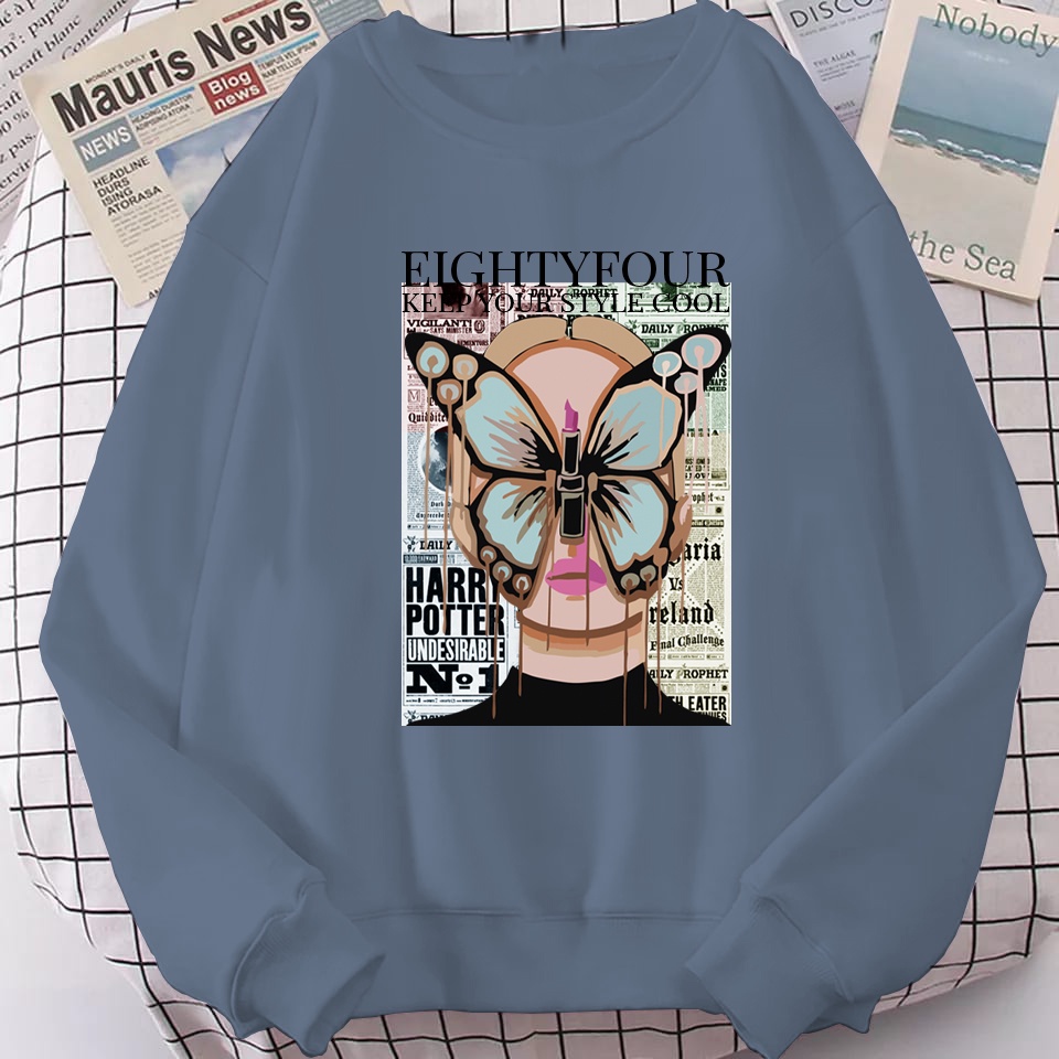 Sweater Crewneck Sweatshirt Wanita BUTTERFLY Sweater Fleece Big Size