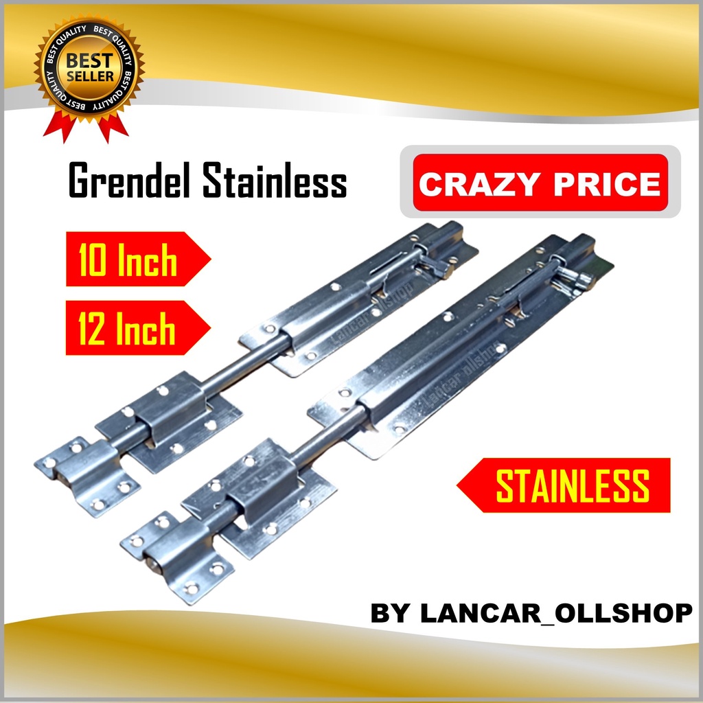 Grendel Slot Pintu Jendela Panjang Stainless Besar / Selot Stainless + Skrup / Grendel Stainless Steel Stenlis Stanlis Tebal 10 Inch 12 Inch