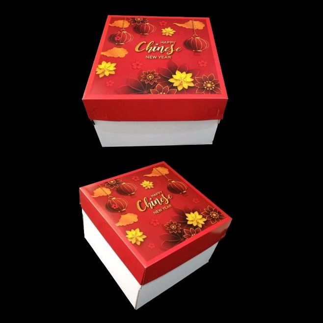 

5 Pcs Kardus Birtday Cake Imlek Box Kue Bolu Lapis Legit Packaging Kotak Kue CNY Ukuran 25x25x18 cm
