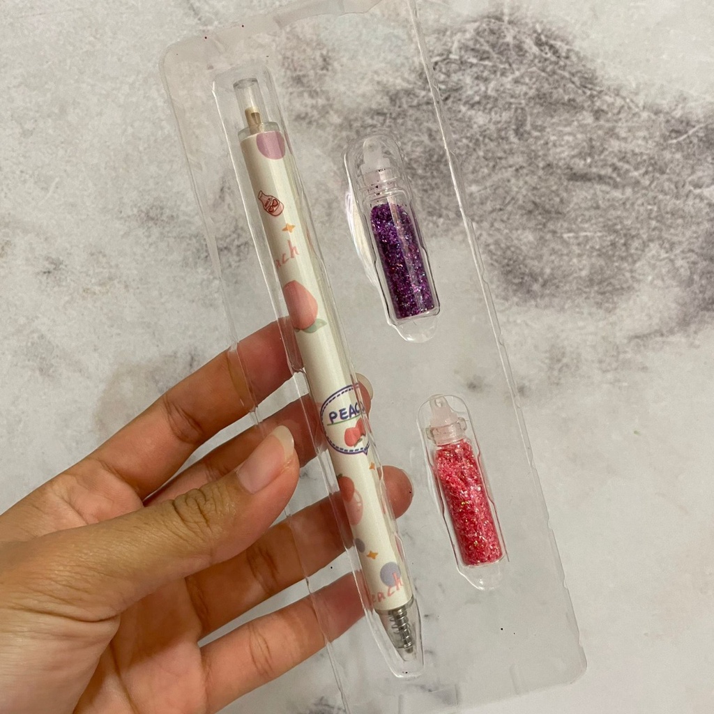 

PULPEN GLITER SUPER LUCU 1 SET BOX DENGAN GLITTER MANIK READY 4 VARIANT STATIONARY FANCY SPECIAL EDITION COD