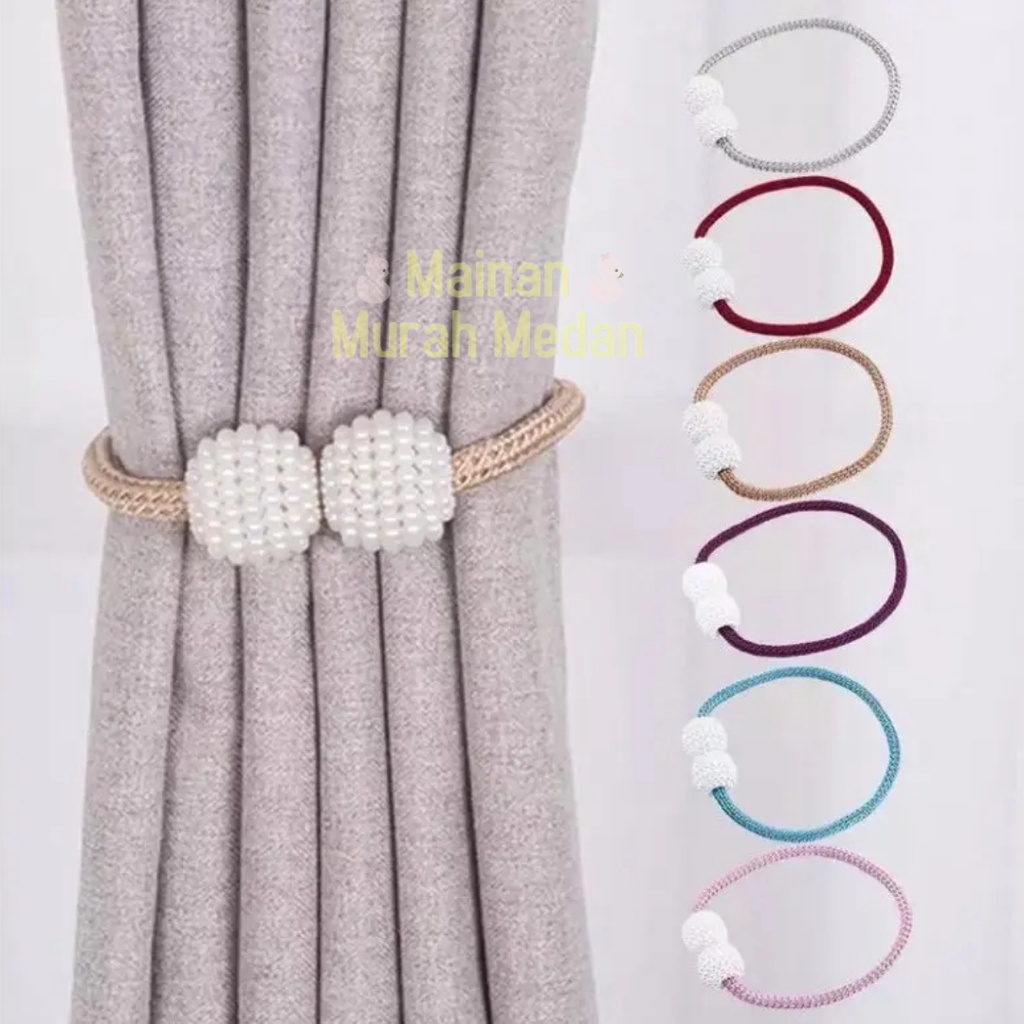 Mainan Medan Murah - Tali Pengikat Pengait Gorden Tirai Hordeng Magnet Model Mutiara