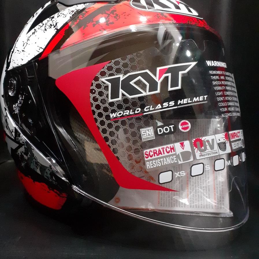 Star Seller.. Helm KYT Galaxy Flat R Motif Seri 5 Black Red Fluo Half Face Merah Hitam Double Visor 
