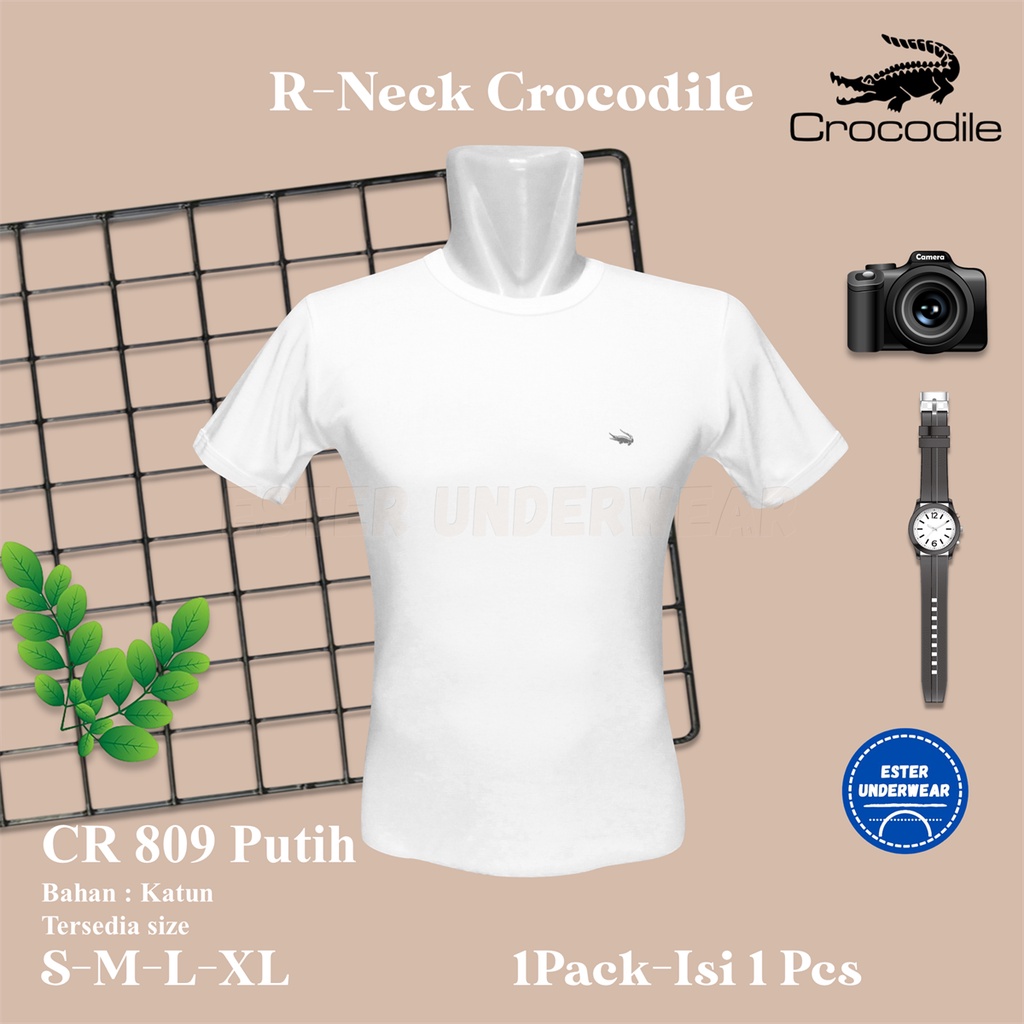 Oblong Pria O-Neck CROCODILE CR 809 PUTIH ISI 1Pcs