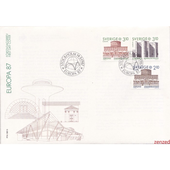 

A467 Prangko Swedia FDC 1987 EUROPA Stamps - Modern Architecture 1 Pcs