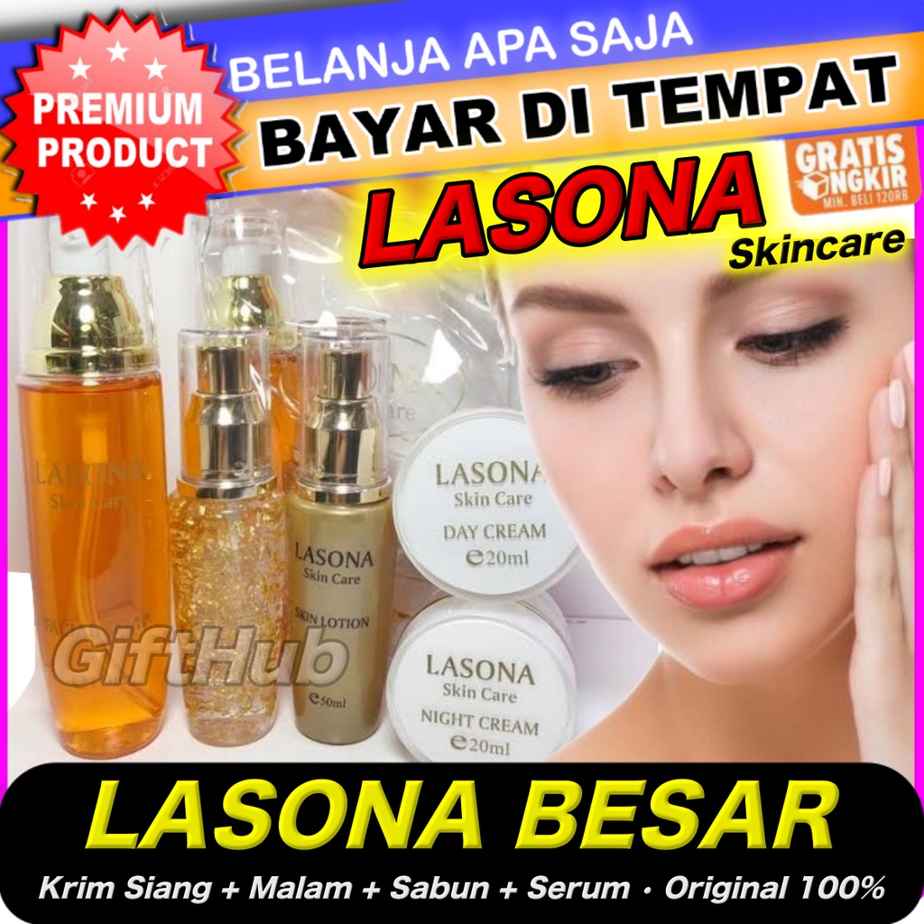 Lasona Skincare Original Set Komplit 5 in 1 Mini / Besar SkinCare Krim Siang dan Malam Sabun Toner d
