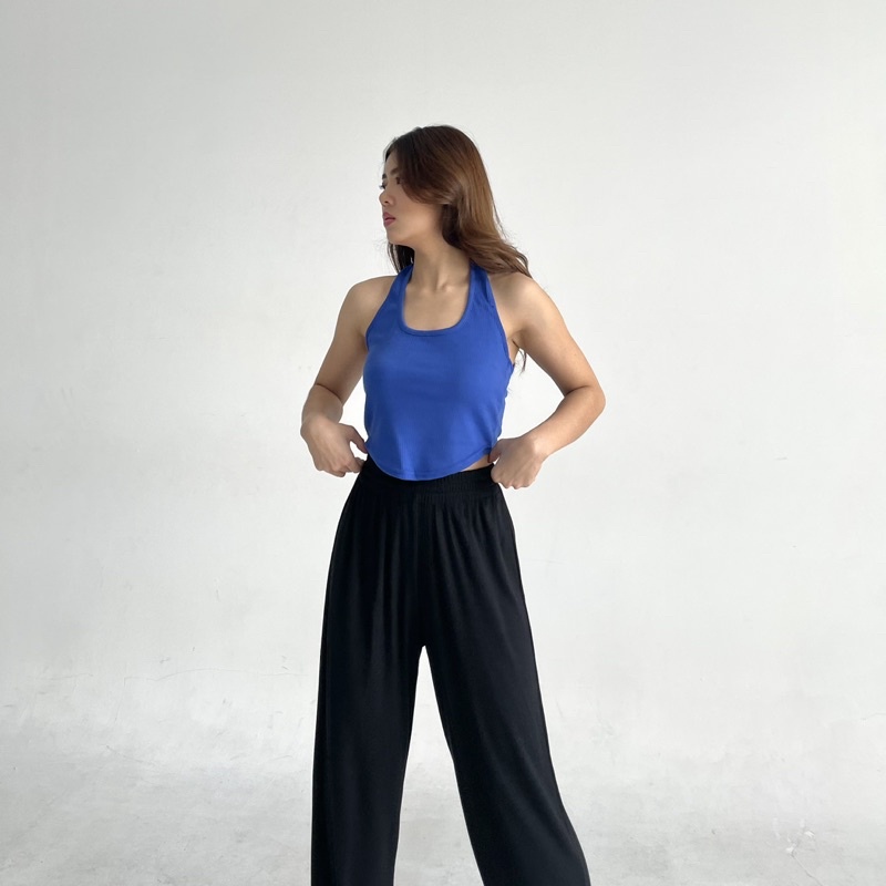 QUA TOP - Ribbed Knit Halter Tank Tanktop Summer Atasan Halter Stretch Rib Ribbed Knit