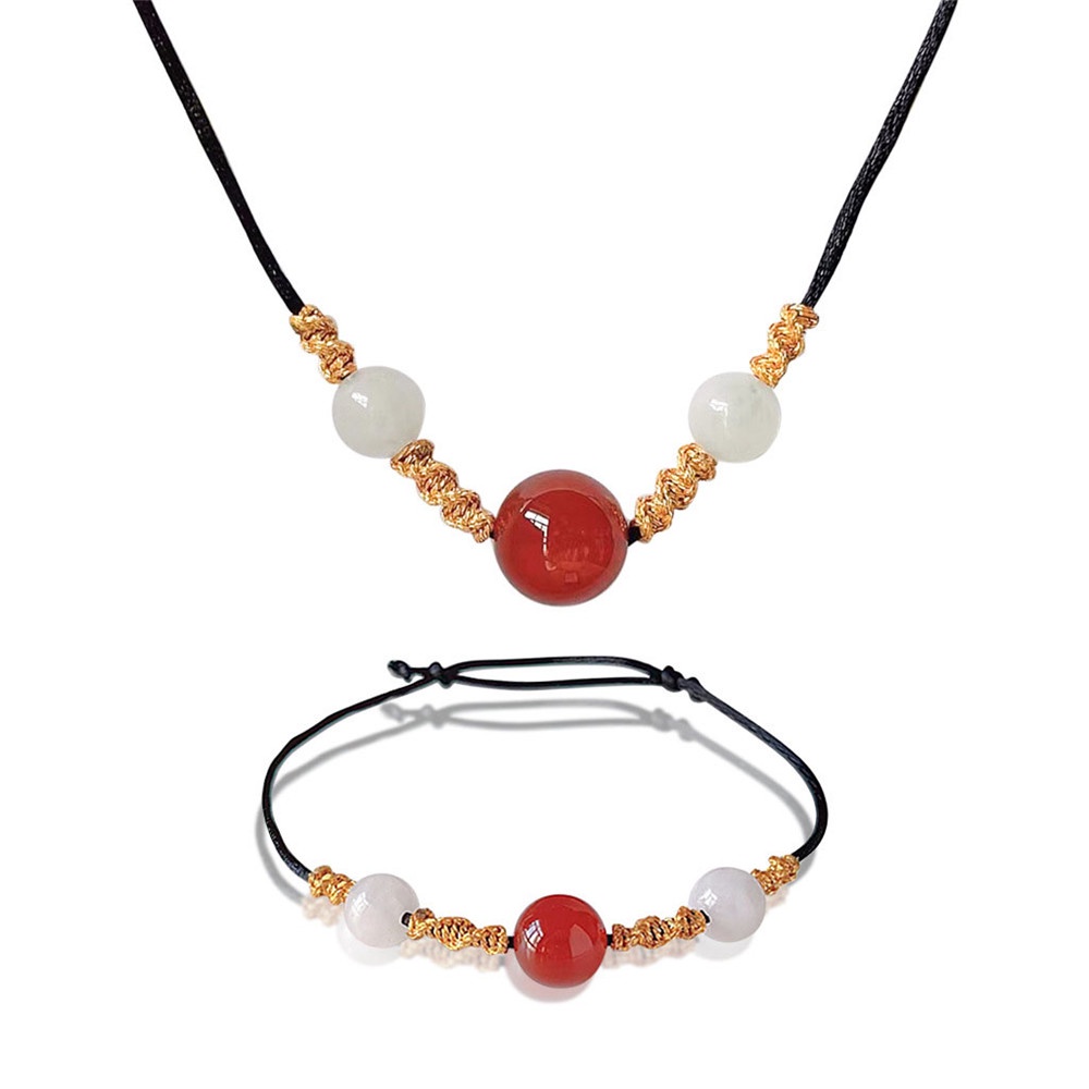 1pcs Red Agate Lcuky Beads Pendant Kalung Wanita Gadis Sahabat Alam Batu Anyaman Tali Kalung Perhiasan