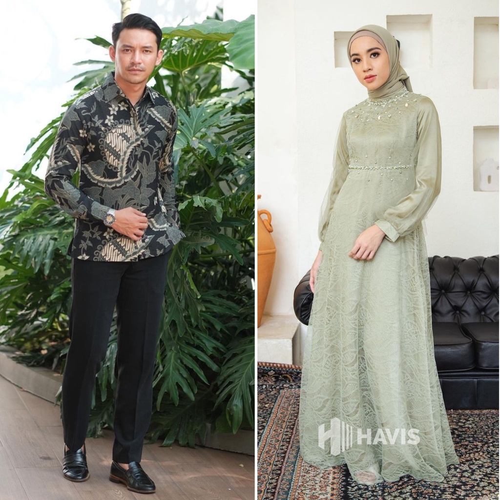 Dress Couple Nadine Gamis Brukat Modern Terbaru Dress Pesta Wanita Kondangan Lamaran Wisuda Lebaran