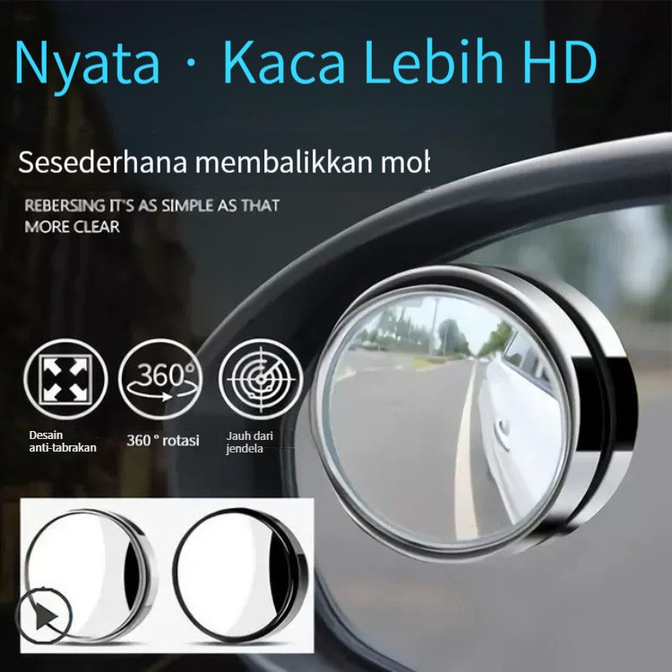 (Stok Tersedia, Dikirim dari Jakarta) Dua Kaca Spion Mobil Kecil Cermin Bulat Reversing Auxiliary Mirror Definisi Tinggi Sudut Lebar 360 Derajat Dapat Disesuaikan Cermin Tahan Air Reflektif Tampilan Lebar