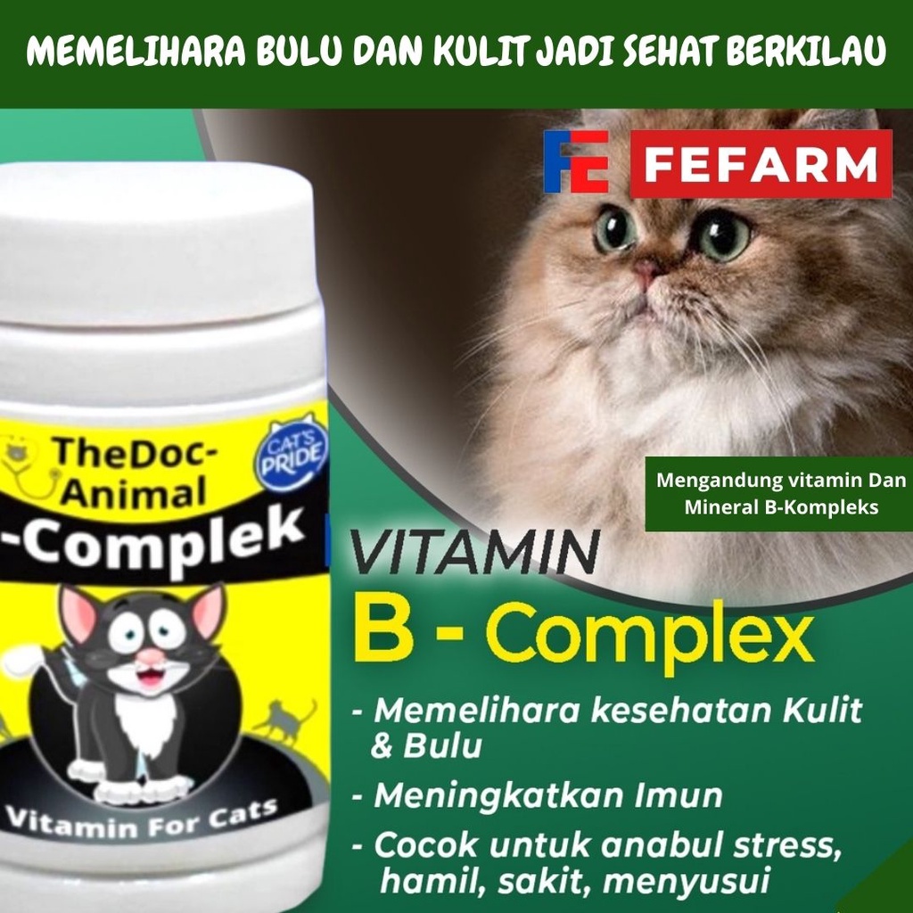 Vitamin Kucing B COMPLEX TABLET untuk Meningkatkan Imun Merawat Bulu Anti Rontok Cat Hewan Peliharaan FEFARM