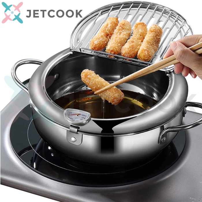 JetCook Panci Rebus Penggorengan Deep Fryer Pot Serbaguna Stainless Steel SUS304 dengan Termometer