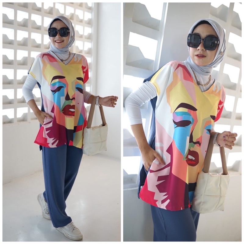 DARA SET PRINTING CRINKLE AIRFLOW  | ONE SET CRINKLE | ONE SET WANITA KEKINIAN | SETELAN KEMEJA