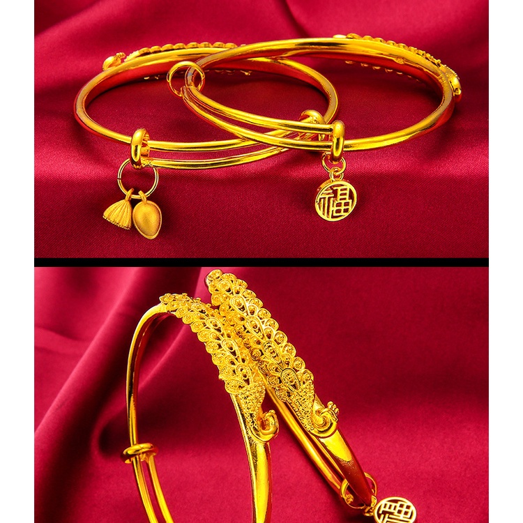 Goldkingdom Perhiasan Fashion Emas Asli Kadar 375 Bangkok Aksesoris Ready Stock Gelang Merak Gilt Wanita Mengirim Ibu Bunga Sutra Pernikahan Pengantin Push Handle Cincin