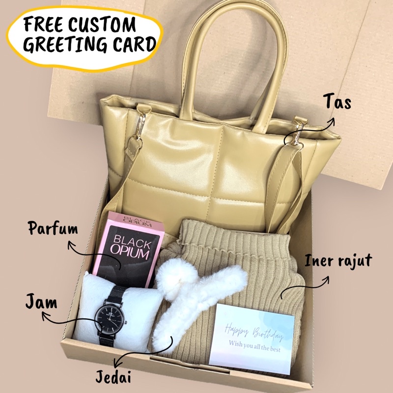 TAS FUFFY KADO OUTFIT WANITA INER RAJUT GIFTBOX HAMPERS NATAL VALENTINE ANNIVERSARY