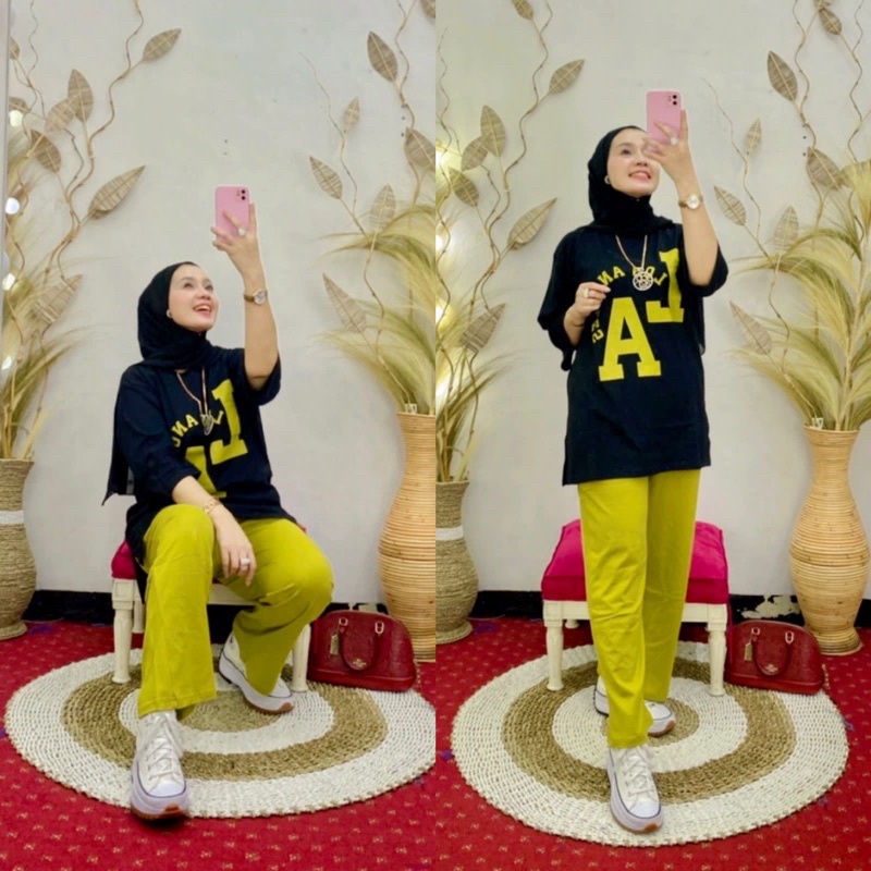 SETELAN WANITA BY NABIL HITS KEKINIAN LA PREMIUM KAOS COMBAD 20s