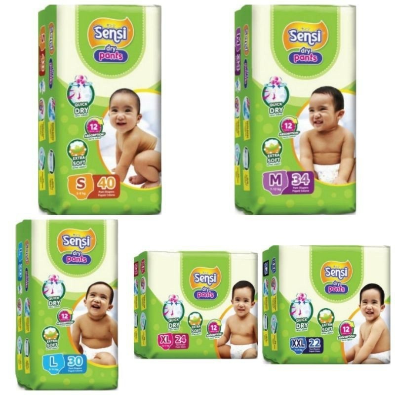 Sensi Dry Pants S40 / M34 / L30 / XL24 / XXL 22 | Popok Celana Anak Bayi