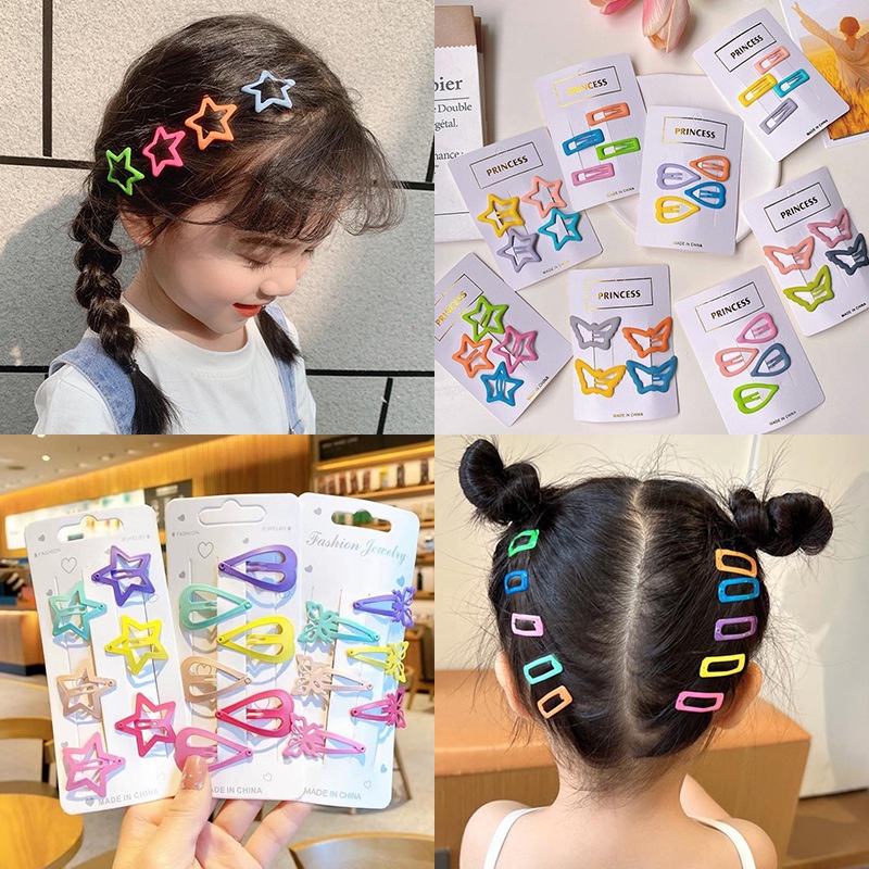 6pcs /set Anak-Anak Korea INS Gaya Permen Warna Jepit Rambut Gadis Bintang Lucu Kupu-Kupu BB Jepit Aksesoris Rambut Elegan