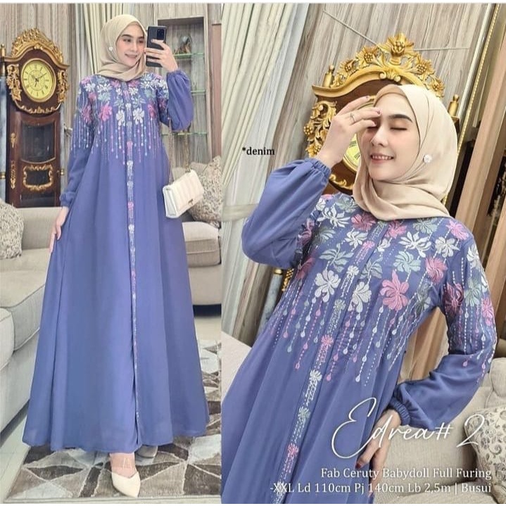 GAMIS STORE - Edrea Dress Wanita Muslim Matt Ceruty Mix Bordir OOTD Kondangan Wanita Premium