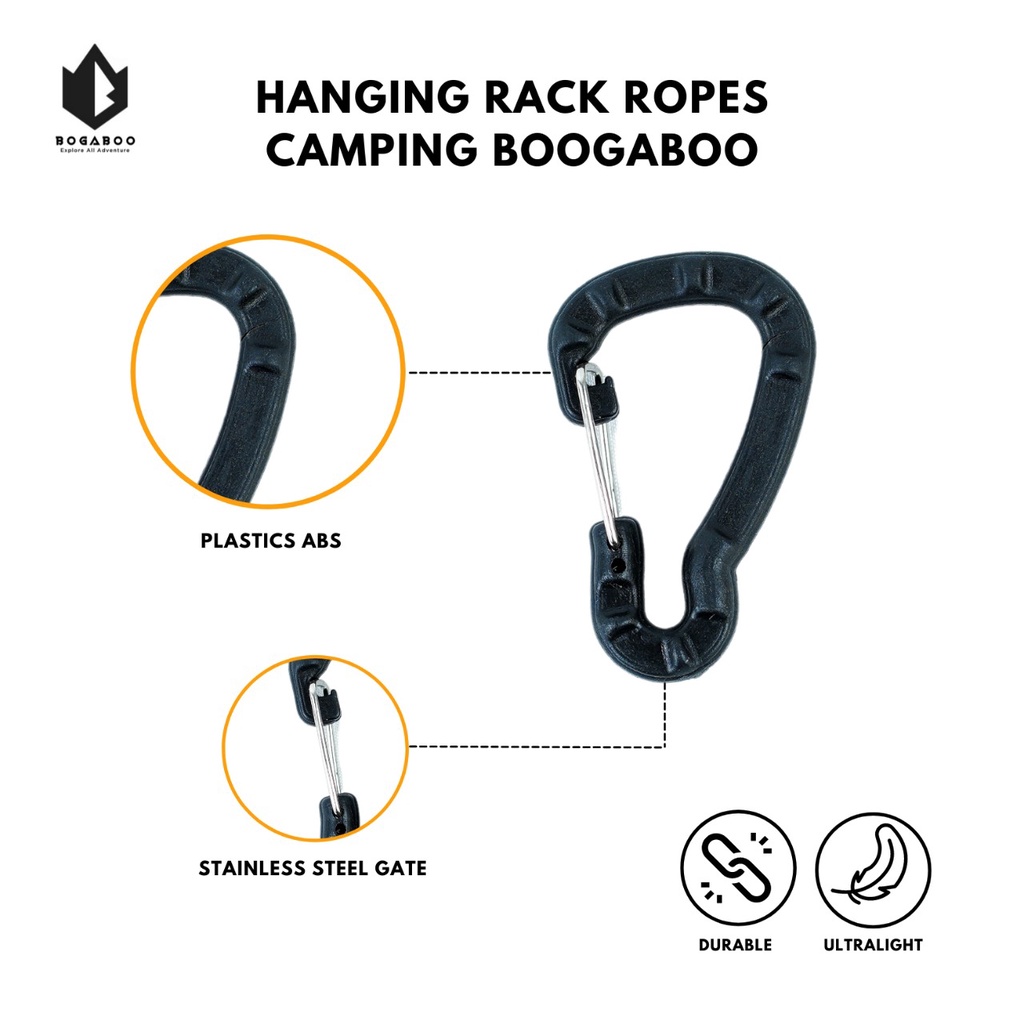 BOGABOO hanging HOOK multipurpose - jemuran - hanging rack - hanging rack ropes camping - hanging hook - guyline karabiner dan tali perusik