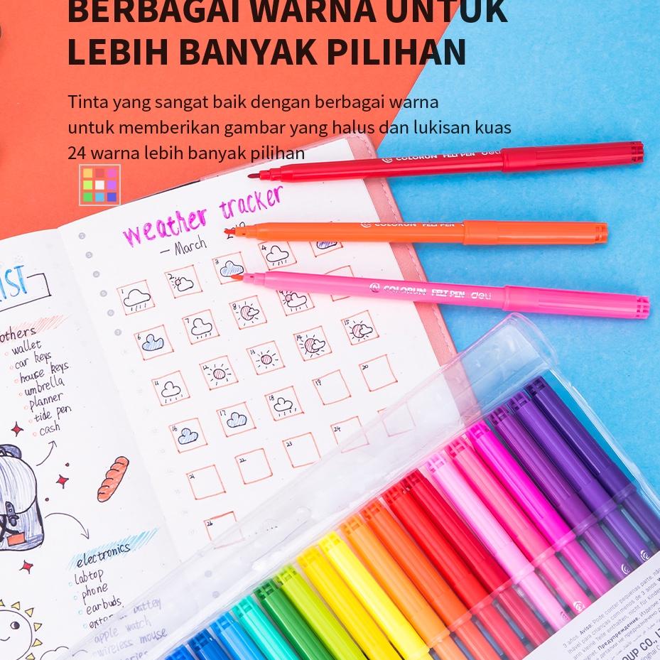

(S-74♫♪) Deli Spidol Warna - Felt Pen dapat dicuci 1.0mm 12/18/24 Warna EC10023 pasti dikirim