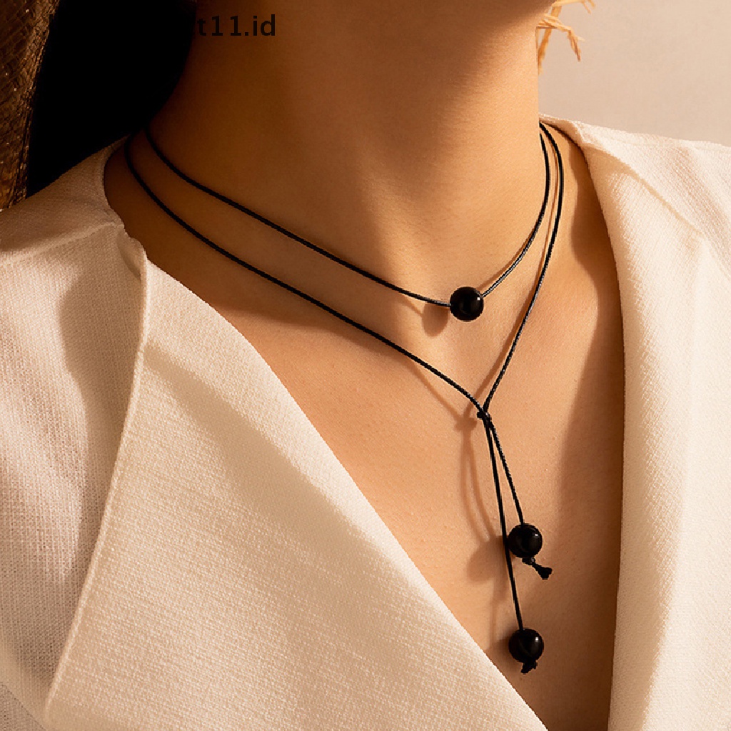 /Fashion Hot//// Kalung Liontin Manik Hitam Untuk Wanita Tali Handmade Adjustable Aksesoris Perhiasan Pesta Kerah.