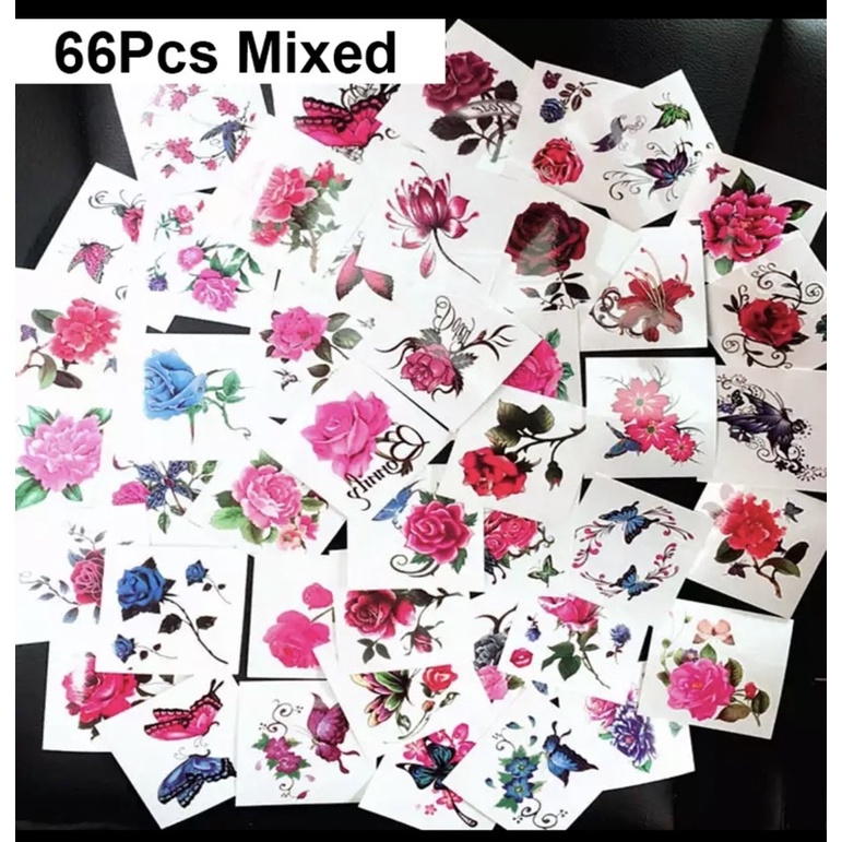 66 pcs tatto temporer warna-warni kupu-kupu bunga