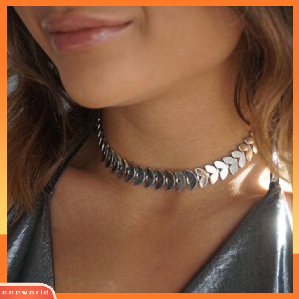[WONE] Choker Desain Daun Kerah Rantai Alloy Punk Wanita Choker Kalung Perhiasan Untuk Pesta