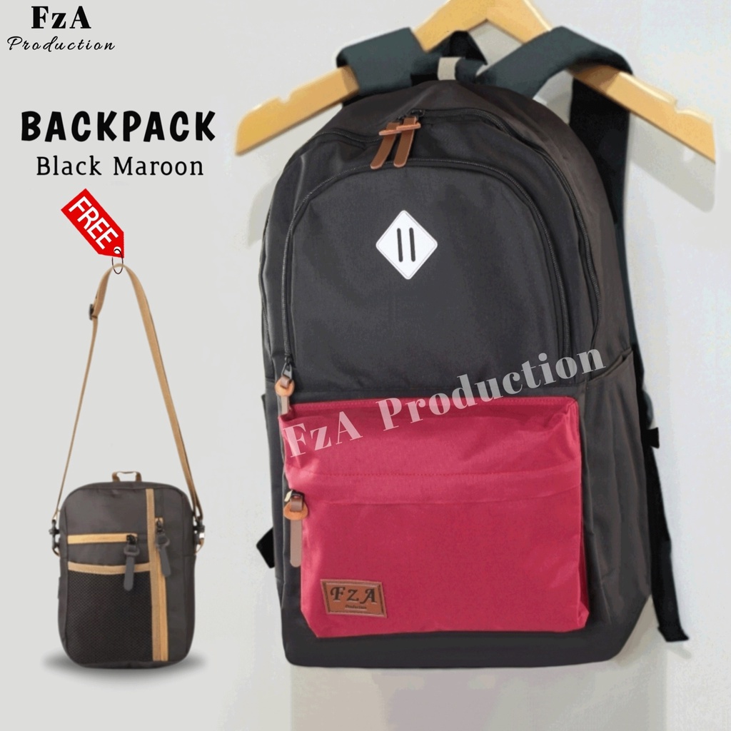 Tas Ransel Distro Casual pria wanita / Tas Ransel Laptop / Tas Ransel Sekolah Backpack Original FzA BLKRD