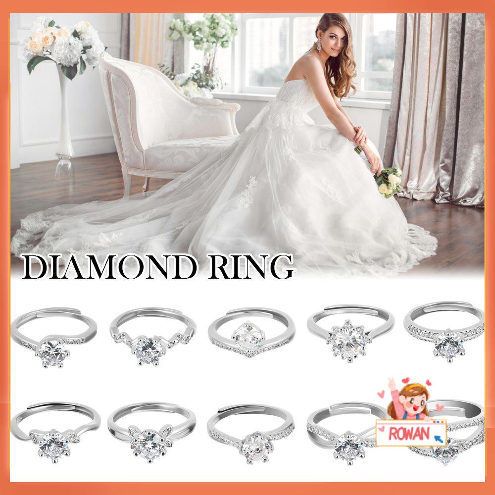 R-flower Diamond Ring Shiny D Color Cincin Terbuka Pasangan Pernikahan