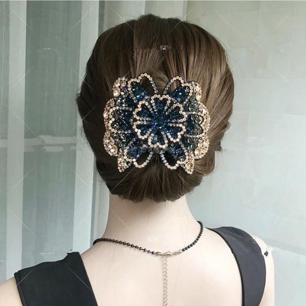 Mxbeauty Wanita Klip Rambut Elegan Berkilau Shiny Flower Headwear Ponytail Holder Berlian Imitasi Alloy Multi-Warna Klip Rambut Ekor Kuda