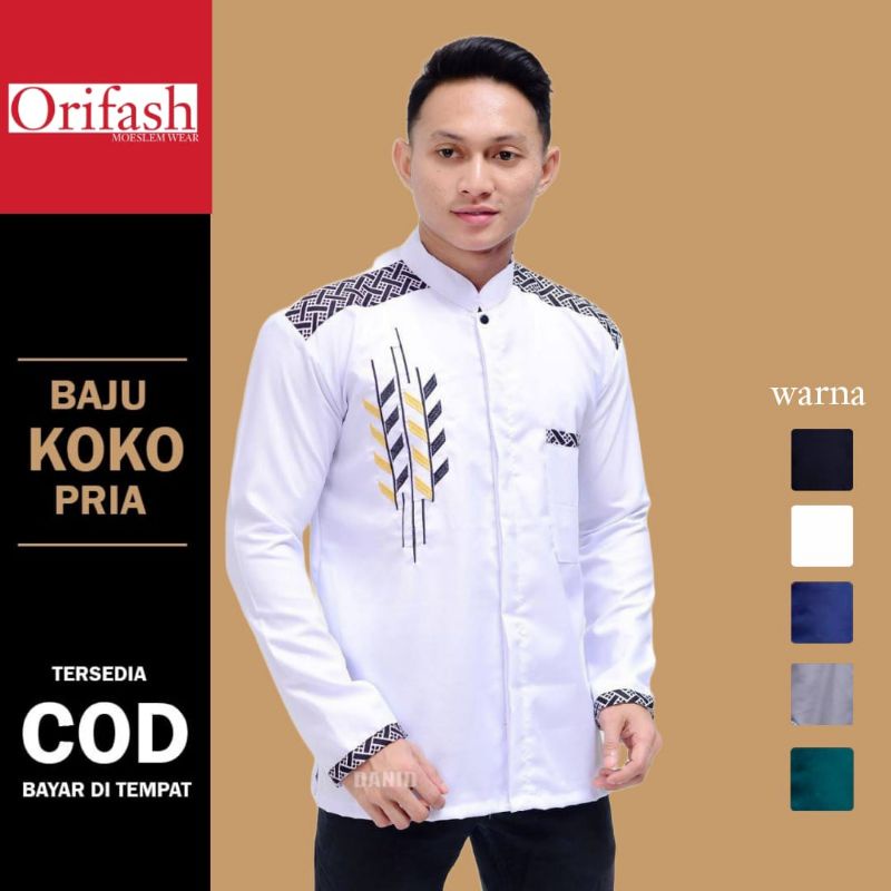 BAJU KOKO MUSLIM DEWASA LENGAN PENDEK BAJU KOKO PRIA BORDIR BAHAN KATUN HALUS DAN ADEM