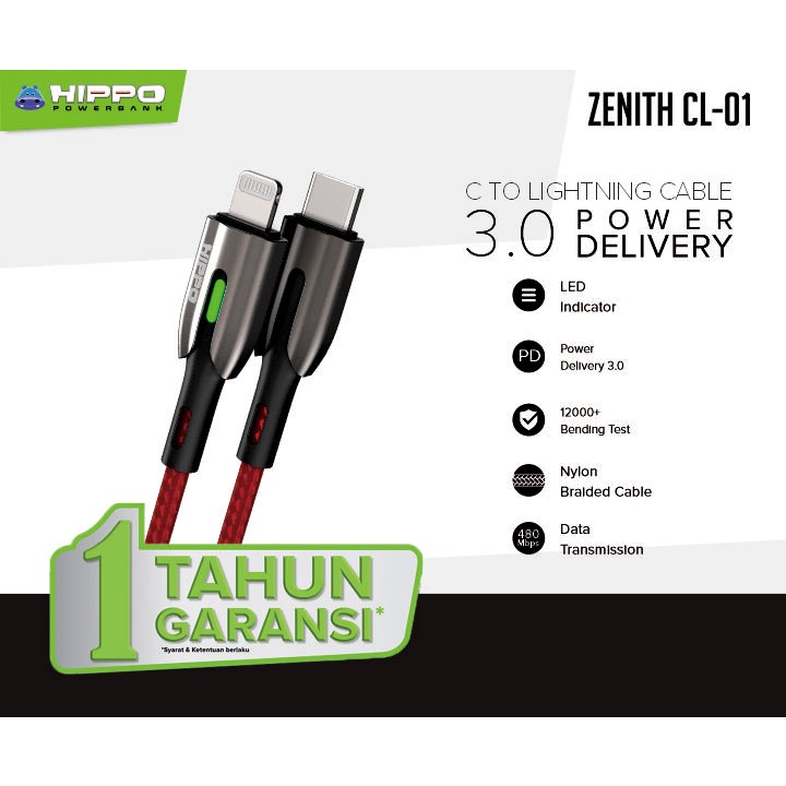 Hippo Zenith CL-01 Kabel PD USB Type C to Lightning Power Delivery 3.0