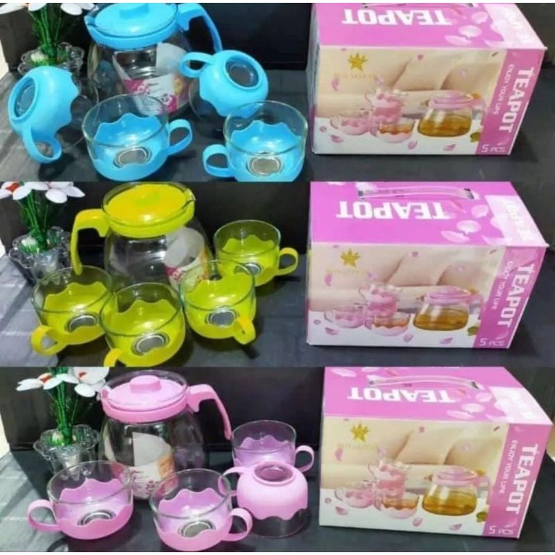 Teapot set 5in1 Paket teko gelas/ Gelas murah/Kado pernikahan