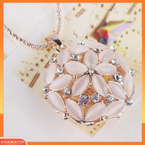 [WONE] Wanita Berlian Imitasi Mengkilap Berongga Bunga Liontin Rantai Panjang Sweater Kalung Perhiasan
